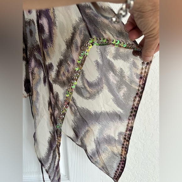 Y2K Silk Sheer Leopard Print w Wide sleeves and hand stitched beading- BOHO LUX - Picture 5 of 10